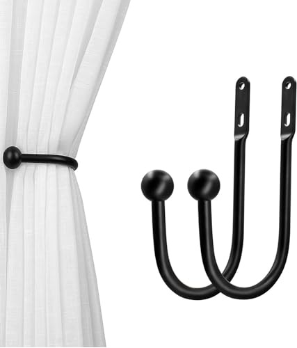 VRSS Wall Mount Curtain Tiebacks Drapery Holdbacks Curtain Holdback Hooks 6 L x 3 W Simple Style (2pcs Black)
