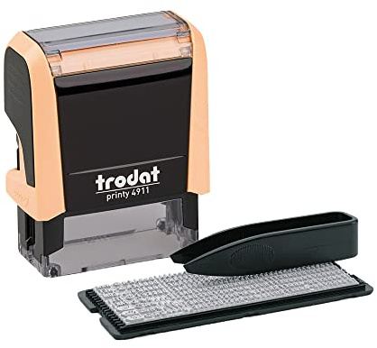 Trodat Printy 4911 - Juego de sellos (3 líneas de texto, impresión 38 x 14 mm, incluye pinzas, almohadilla negra y juego de letras y números en un solo tamaño)
