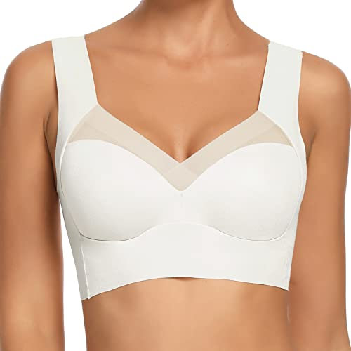 WOWENY Wireless Bras for Women Zero Feeling Sleep Bra Non Wired Bras for Women Bralette Comfort Tops Full Coverage Soft Bustier (White, S)