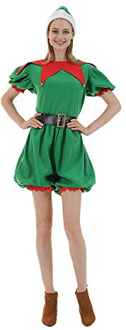 EraSpooky Costume da Babbo Natale da Elfo di Natale da Donna con Cappello
