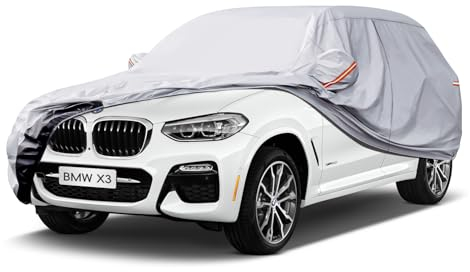 GUNHYI Autoabdeckung Wasserdicht und atmungsaktiv, Abdeckplane Geeignet für Audi Q5, GLC, BMW X3, RAV4, Vollgarage Autoplane mit 6 Schichten Material zum Schutz vor Schnee, Sonne.(460 zu 485 cm)