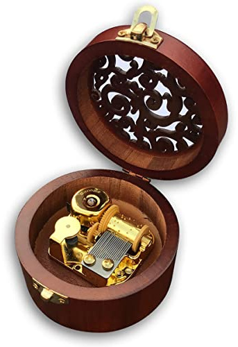 BinkeGG Wooden Hollow Out Circular Wind up Music Box with Sankyo Musical Mechanism Tune: What a Wonderful World