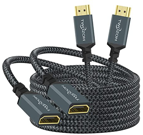 Twozoh Cable de extensión HDMI 2 Unidades, Cable HDMI Macho a Hembra, extensor HDMI trenzado de nylon, Adaptador Cable HDMI 2.0 soporte 4K@60Hz 3D HDR (2M)