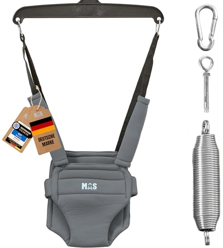 MOAS SHOP® Türhopser Baby: Türschaukel Baby, Baby Hopser, Alter 4-24 Monate, Max Kapazität 13kg, Ergonomischer Sitz mit Gurt, Höhenverstellbar, Türrahmen Schaukel, Stahlanker, Abwischbar | Grau |