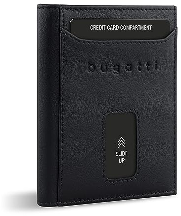 bugatti Secure Slim Mini Börse aus Leder mit RFID-Schutz, Slim Wallet, Kartenetui, schwarz Nappa