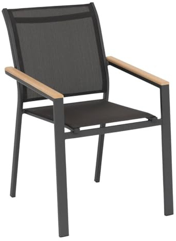 Hespéride - Fauteuil de Jardin Empilable Essentia Anthracite Graphite et Acacia Anti-Rouille Texaline Léger Facile à Ranger Mobilier Terrasse Balcon
