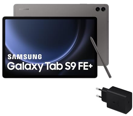 Samsung Galaxy Tab S9 FE+ - Tablet + Cargador, 256 GB, Wifi, S Pen incluido, Batería de Larga Duración, Clasificación IP 68, Gris (Versión Española)