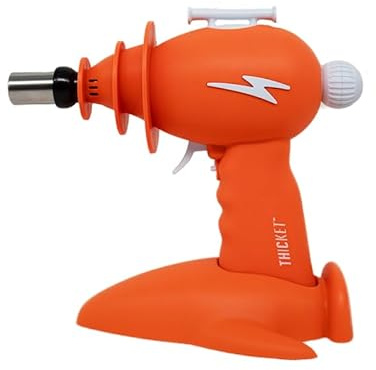 THiCket Lightyear Torch, Refillable Lighter with Adjustable Flame Intensity Knob, Stainless Steel Tip, Safety Lock and Spaceship Stand (Orange)