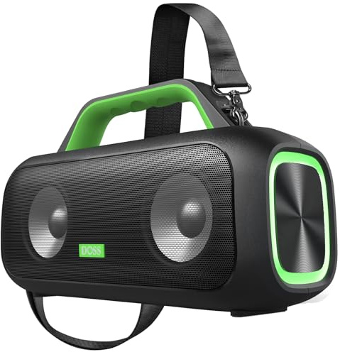 DOSS Extreme Boom S Wireless Portable Bluetooth Speaker with 60W Stereo Sound, Rich Bass, IPX6 Waterproof, 25H Playtime, Power Bank, TWS, LED Lights, Outdoor for Camping, Beach, Pool-Green