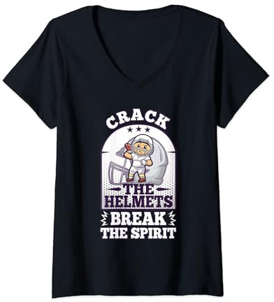 Damen American Football Cracked Helm Break Spirits T-Shirt mit V-Ausschnitt