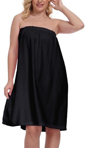 goodmansam Serviette de Bain Femme et de Peignoir de Bain Séchage Rapide Doux Draps de Bain Sauna Douch avec Fermeture Réglable pour Hôtel Voyage Piscine, Noir, Taille Unique
