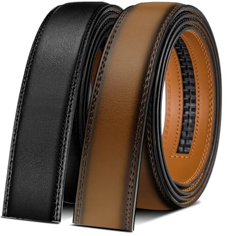 BULLIANT Ceinture Homme 2 Paquet, Ceinture Automatique en Cuir pour Hommes Largeur 35mm Cadeau Box,Taille Ajustable(Noir/Fauve,140cm/36-48 taille réglable)