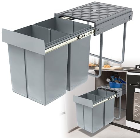 HENGMEI Pattumiera da incasso, da incasso, per cucina, con guide telescopiche, colore grigio (2 x 20 L)