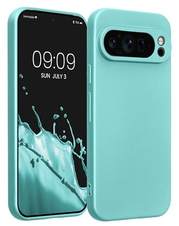 kwmobile Case Compatible with Google Pixel 9 Pro Case - Soft TPU Back Phone Cover - with Metallic Look - Metallic Mint Green