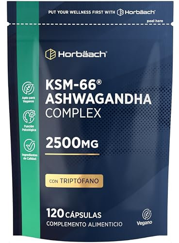 Ashwagandha KSM-66 Complex 2500mg | 120 Capsule Vegane | con Triptofano + Vitamina B6 e B12 Alto Dosaggio | Estratto di Pepe Nero e Niacina | by Horbaach