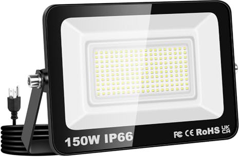 Willpower Foco LED Exterior Interior Proyector LED 150W 15,000LM Focos de Luz 6000K Blanco Frío IP66 Luz de Inundación Iluminación para Garaje Patio Jardín Terraza Parque Trabajo, con Enchufe