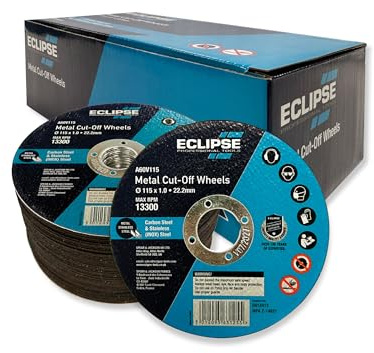 Eclipse Professional Tools A60V115BP Ultra-Thin Cutting Discs 115 x 1.0 x 22.23mm - Precision Cuts, Minimal Heat, Reduced Material Loss, Ideal for Metal, Ceramic, Glass, and Composites - 100 x Blades