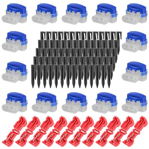 Supamz Lot de 100 piquets + 20 connecteurs de câble + 10 bornes de raccordement pour robot tondeuse, tondeuse à gazon, câble de délimitation, kit d'accessoires compatibles avec Gardena, Husqvarna