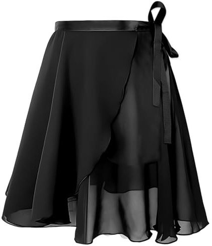 DiULi Ballett Rock Damen, Ballett Wickelrock Röcke Ballerina, Tanzrock Verstellbarer Taille Atmungsaktiv Ballettrock für Mädchen und Damen, XL, Schwarz