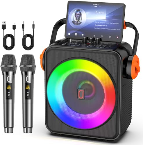 HWWR Karaoke Machine with 2 Wreless Microphones, Bluetooth 5.3 Karaoke Machine with 6.5 Speaker, PA System with Echo Adjustment for Home Parties, Support TWS, TF Card, USB, AUX, Live