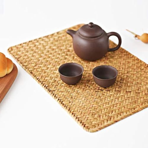 Lot de 4 Set de Table en Osier, 45 x 30 cm,Rectangulaires en Rotin, Jonc de Mer Naturel pour Dîner/Table Basse (100, Orange)