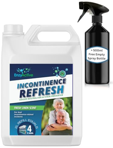 EnzyActive Incontinence ReFresh Odour & Stain Preventer Enzymes-Carpet Cleaner, Upholstery Cleaner,Shoe freshner, Linen Spray Odouriser-Urine,Sweat, Faeces,Sick & Dual Incontinence