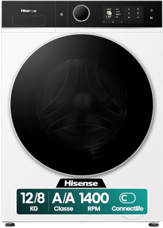 Hisense WD5I1245BWRH NUOVA Lavasciuga Pompa di Calore 12 + 8 Kg,1400 Rpm, 23 Programmi Automatici e Rapidi, iFit, Motore Inverter, Classe Energetica A-30%/A-10%, Display Touch, Bianco