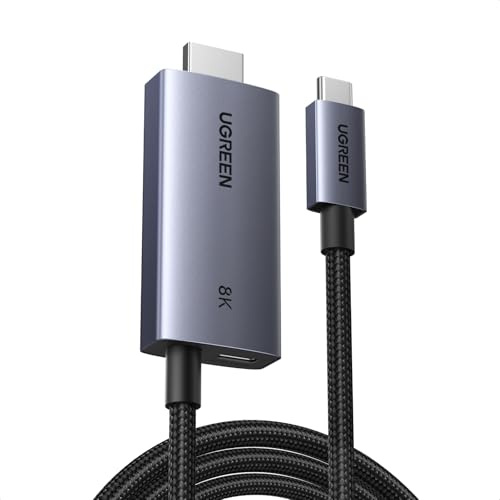 UGREEN USB C till HDMI 2.1-kabel 140 W PD snabbladdare 8 K @ 60 Hz 4 K @ 240 Hz 1440P @360 Hz Thunderbolt 5/4/3 typ C HDR Dolby Atmos VRR-adapter kompatibel med MacBook Pro/Air M4 M5, iMac, iPad