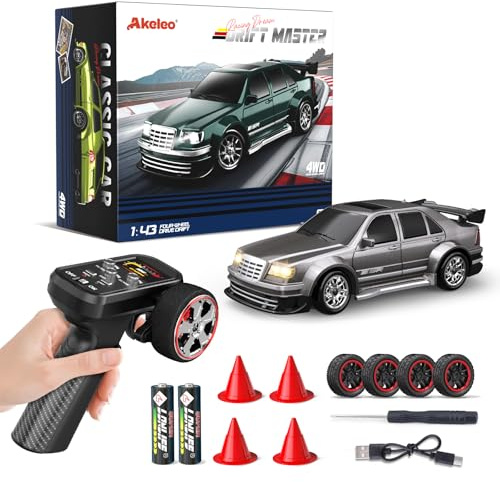 Dingdongwu 1/43 Mini RC Drift Car with Gyroscope, 4WD Full Proportional RC Car, 2.4GHZ Hobby Grade Remote Control Cars, RTR Model Vehicle, 20+KM/H High Speed for Hobbyists Kids Adults (Sliver)