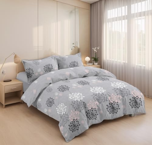Etrexonline Juego de Funda Nórdica 4 Piezas Cama 150 Microfibra Extra Suave Transpirable - 1 Funda Edredón 240x220 cm, 1 Bajera 150x200+30 cm y 2 Fundas de Almohada 50x90 cm (Diente Gris)