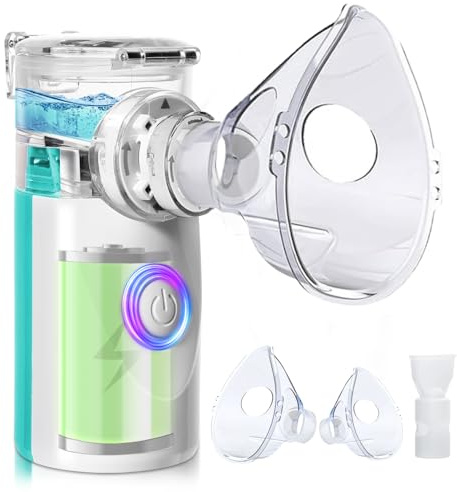 Nebulisateur Portable pour Enfants et Adultes,Nébuliseur Silencieux Inhalateur USB-C Rechargeable,Nebulisateur à Ultrasons Aerosol Avec 2 Masques et Embout Buccal pour Domestique et Voyages (Vert)