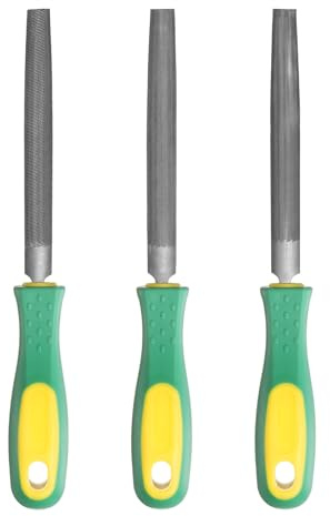 QUARKZMAN 3 Pezzi Lima Mezzo Tondo Doppio Taglio Dente Medio Tagliente Bastard/Medium/Fine Acciaio Alto Carbonio T12 Con Manico PP Per Affilatura Metallo Legno Strumenti, Grigio
