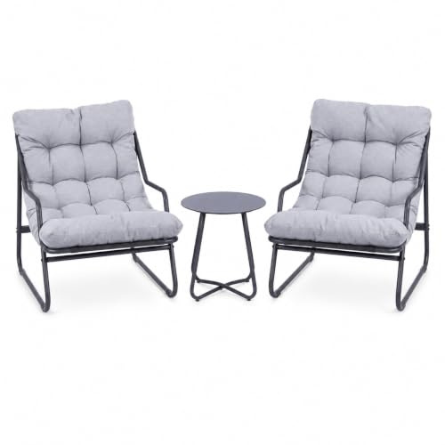 Koll Living Set da bistrò Lara per esterni, moderno set di mobili da giardino con 2 poltrone e tavolo, resistente alle intemperie, ai raggi UV, impermeabile (grigio)