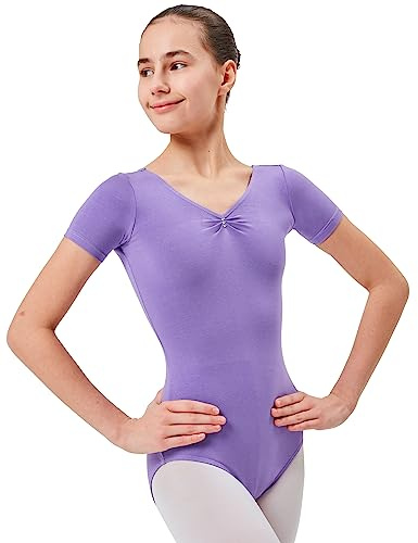 tanzmuster Kinder Kurzarm Ballett Trikot Lisa mit Strasssteinen in lavendel, Größe:152/158