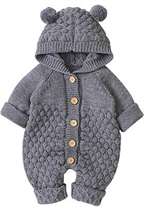 Baby stramplare med huva nyfödda flickor pojkar stickade Onesies varm pullover overall Outfits