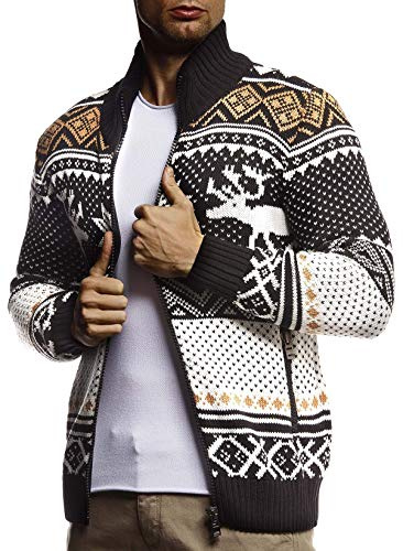 Leif Nelson LN20759 Veste en tricot pour homme avec col montant - Veste norvégienne noire - Veste d'hiver chaude - Veste de loisirs pour homme - Veste pour Noël - Motif norvégien - Maille épaisse