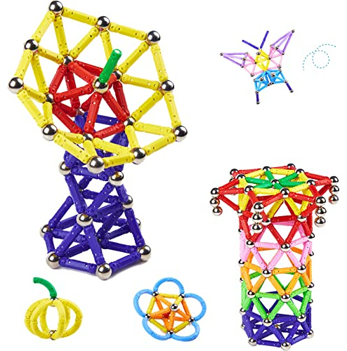 morkka 136 Pezzi Puzzle Blocchi magnetici Giocattoli,STEM Costruzione di Magnete Kit di Costruzione Giocattoli educativi per Bambini Che Giocano Gioco impilabile con Mattoni e Bastoncini magnetici