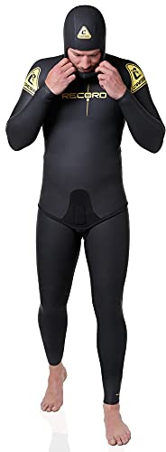 Cressi Men's Vintage Record Lim. Ed. Man 3 piece wetsuit jacket hood pants in 5mm neoprene for freediving and fishing, Black, L UK