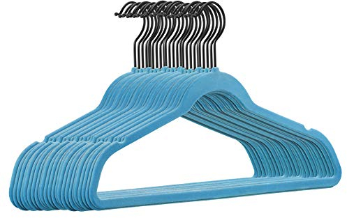 25 Stück hochwertige Samt Kleiderbügel in der Farbe Hellblau mit schwarzem Haken/Anti-Rutsch/von StickandShine