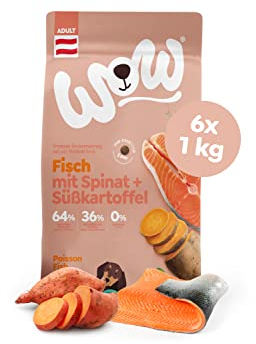 WOW Trockenfutter Adult mit Lachs, 6X 1kg Mini Kroketten I Hundetrockenfutter für ausgewachsene Hunde Aller Rassen I Beste Qualität mit viel Fisch & Spinat I getreidefrei & hohe Verträglichkeit