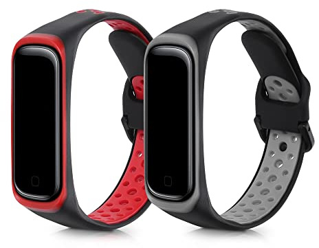 kwmobile 2X Uhrenarmband für Samsung Galaxy Fit 2 Armband - Fitnesstracker Band Set aus TPU Silikon - Ersatzarmband Smartwatch - Schwarz Rot Schwarz Grau