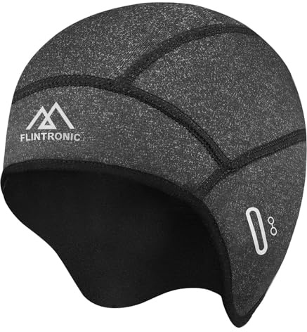 flintronic Winter Skull Cap Beanie, Cycling Caps Unisex with Windproof Thermal Fleece, Breathable Bicycle Hat Motorcycle Helmet Liner with Ear Covers and Glasses for Skiing Running Skating, Dark Grey