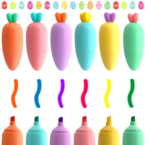 TOPJOWGA Mini Textmarker, 6 Stück Karotte Textmarker, Niedlich Textmarker Set, Kinder Rettich Textmarker, Tinte auf Wasserbasis, 6 Farben Süße Highlighter Marker, Textmarker für Schule Tagebuch