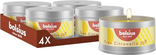 Bolsius True Citronella Outdoor ljus – metallburk – 4 st. - Citronella-doft – utomhusdekoration – brinntid 22 timmar