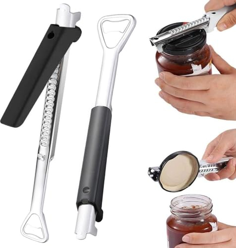2 Stück Einstellbarer Multifunktionaler Dosenöffner aus Edelstahl,Müheloser Arthritis Glasöffner,Verstellbarer Dosenöffner,Flaschenöffner für Senioren,Schraubdeckelöffner,Stainless Steel Jar Opener