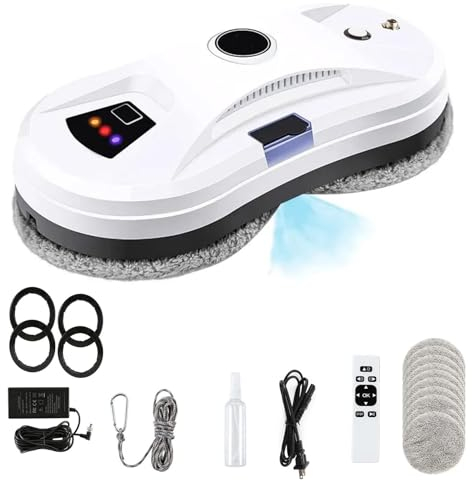 Ostreemaner Robot Limpiador De Ventanas, con Tanque De Agua De 30 Ml, Robot De Limpieza De Vidrio Inteligente, Succión De 5600 Pa, Robot De Limpieza De Ventanas con Control Remoto para Ventanas