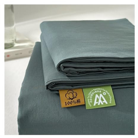 Bettlaken ohne Gummizug Betttuch Haustuch Flaches Laken Weich 100% Gewaschener Baumwolle ohne Gummizug Bequem und Atmungsaktiv(Dark Green,120x230cm)