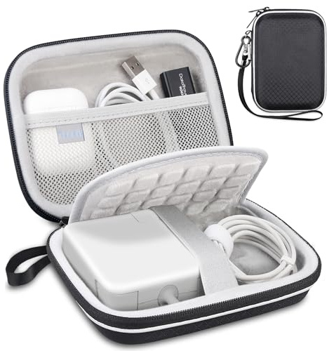 Lacdo Laddarväska Organizer för MacBook-Laddare, Liten Bärbar Påse för Laddningskablar Resväska för MacBook Strömadapter, MagSafe, Magic Mouse, Laptop Hård Skyddande Förvaring, Svart