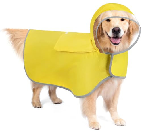 Adiwo Regenmantel für Hunde, Mit reflektierenden Kanten Hunde Regenjacke, Einstellbare Hunde Regencape Kapuze, Gelb