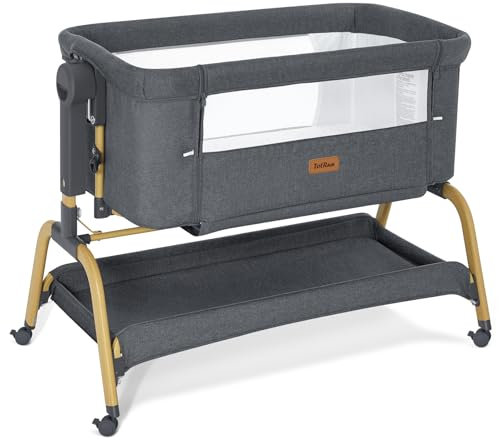 TotRun 3 in 1 Babybett mit Schaukel-Funktion, 6-Fach höhenverstellbar - Klappbares Reisebett mit atmungsaktivem Matratze & Rollen für Neugeborene